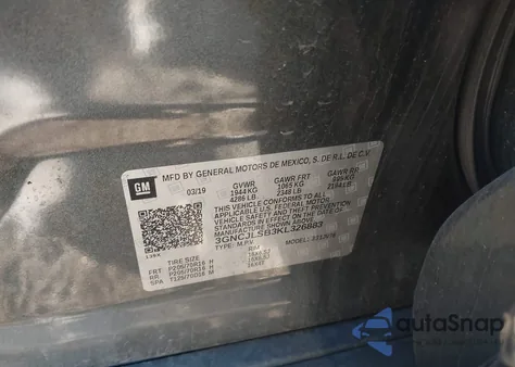 2019 Chevrolet Trax Lt z USA, uszkodzony, nr VIN 3GNCJLSB3KL326883